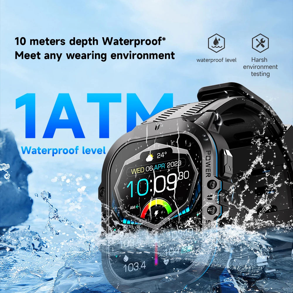 MISIRUN New C26 Smart Watch 100+ Sports Modes Bluetooth Call Smartwatch 1.96" AMOLED 1ATM Waterproof Outdoor Military Wristwatch