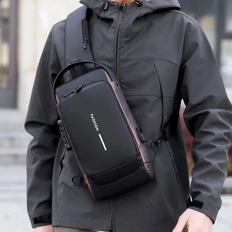 Men Crossbody Bag PU Leather Classic Anti-Theft Shoulder Bag Chest Bag Multifunctional For Men