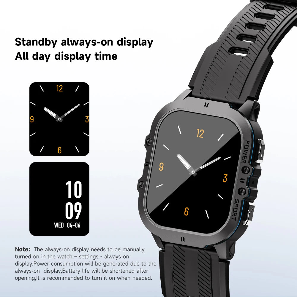 MISIRUN New C26 Smart Watch 100+ Sports Modes Bluetooth Call Smartwatch 1.96" AMOLED 1ATM Waterproof Outdoor Military Wristwatch