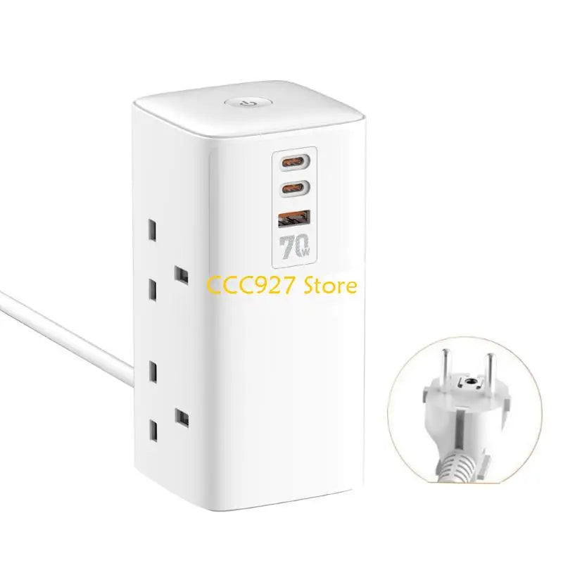 B03F 70W Surges Protectors Power Strips Tower Flat Plug 2 Outlets 3 USB Port for Home Office Dorm Room