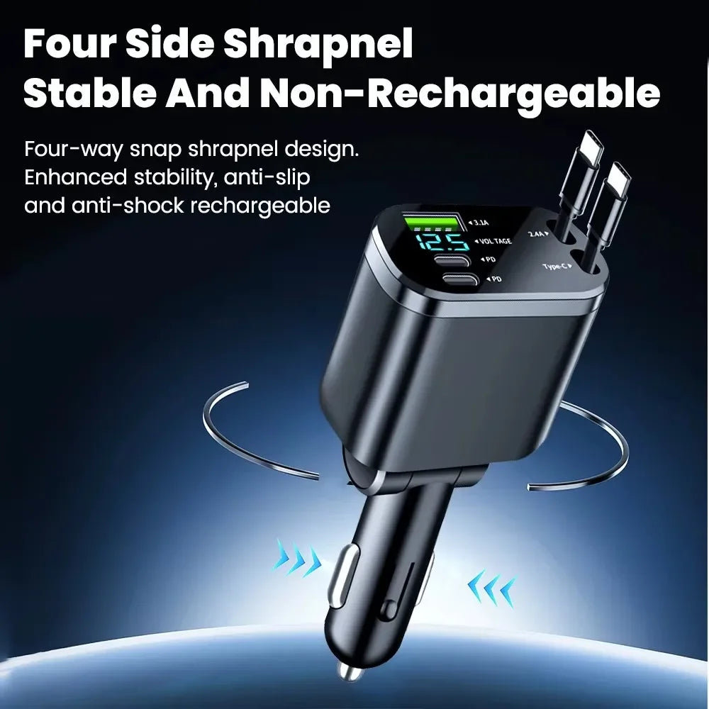 150W 5-in-1 Retractable Car Charger | Fast Charging USB Cigarette Lighter Adapter for iPhone & Samsung