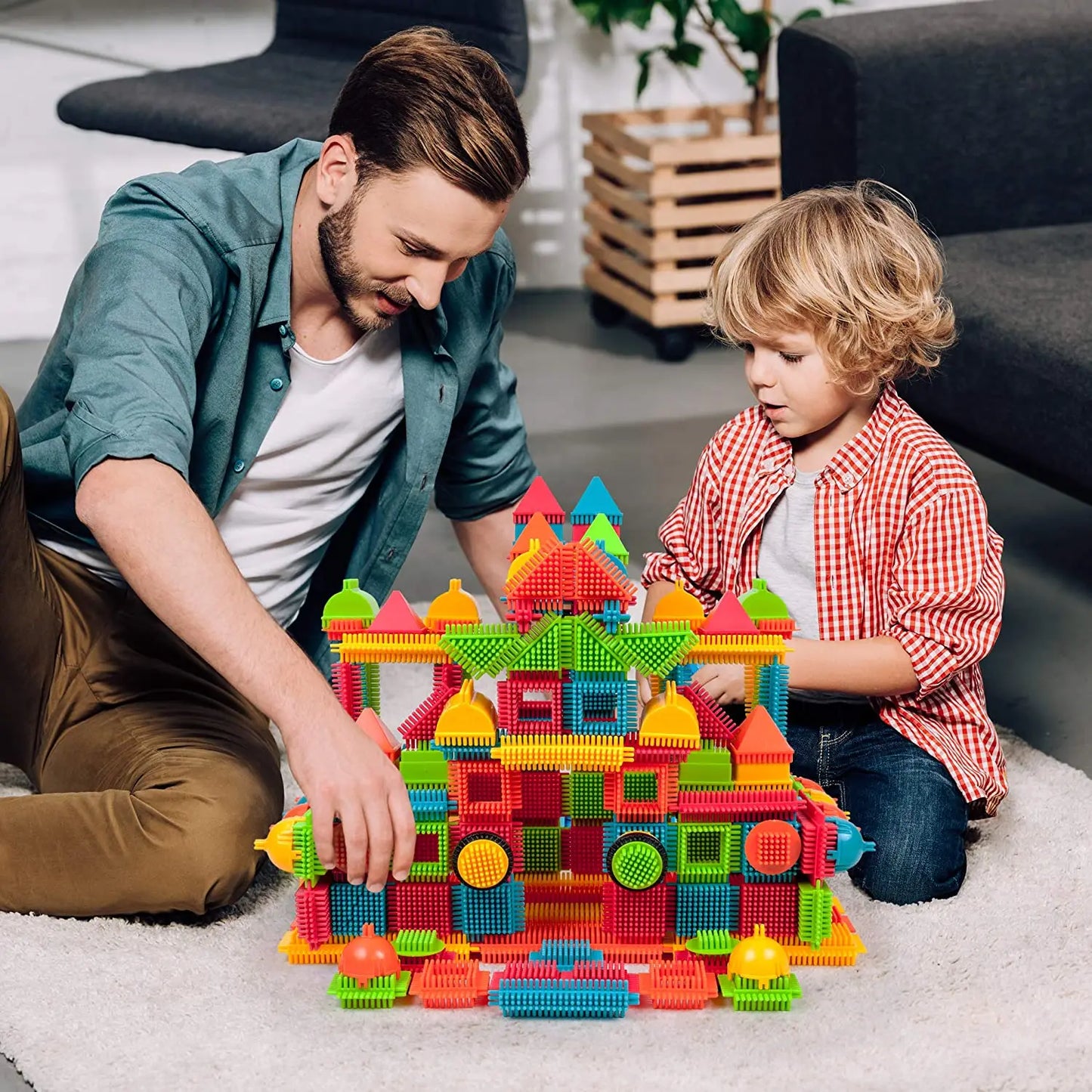 144PCS Building Block Children's Bristle Shape Brick Intellectual Modeling Interactive Parent-Child Assembly Diy Educational Toy