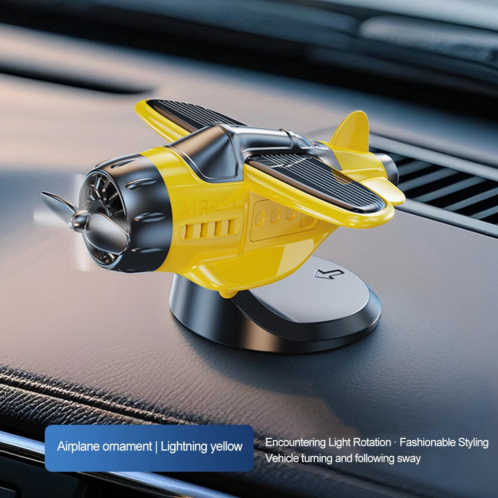 Car Solar Airplane Ornaments 360 Rotary Creative Car Center Console Powered Aircraft Ornaments Car Interior Decor Accessories