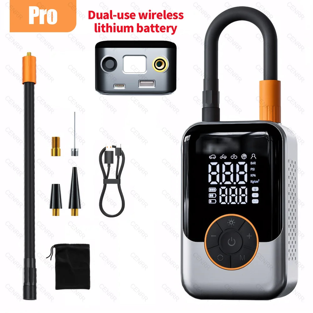 Electric Car Air Pump Portable Tire Inflator Wireless Air Injector LCD Display Air Compressor For Car Motorcycle Bike Tyre Ball