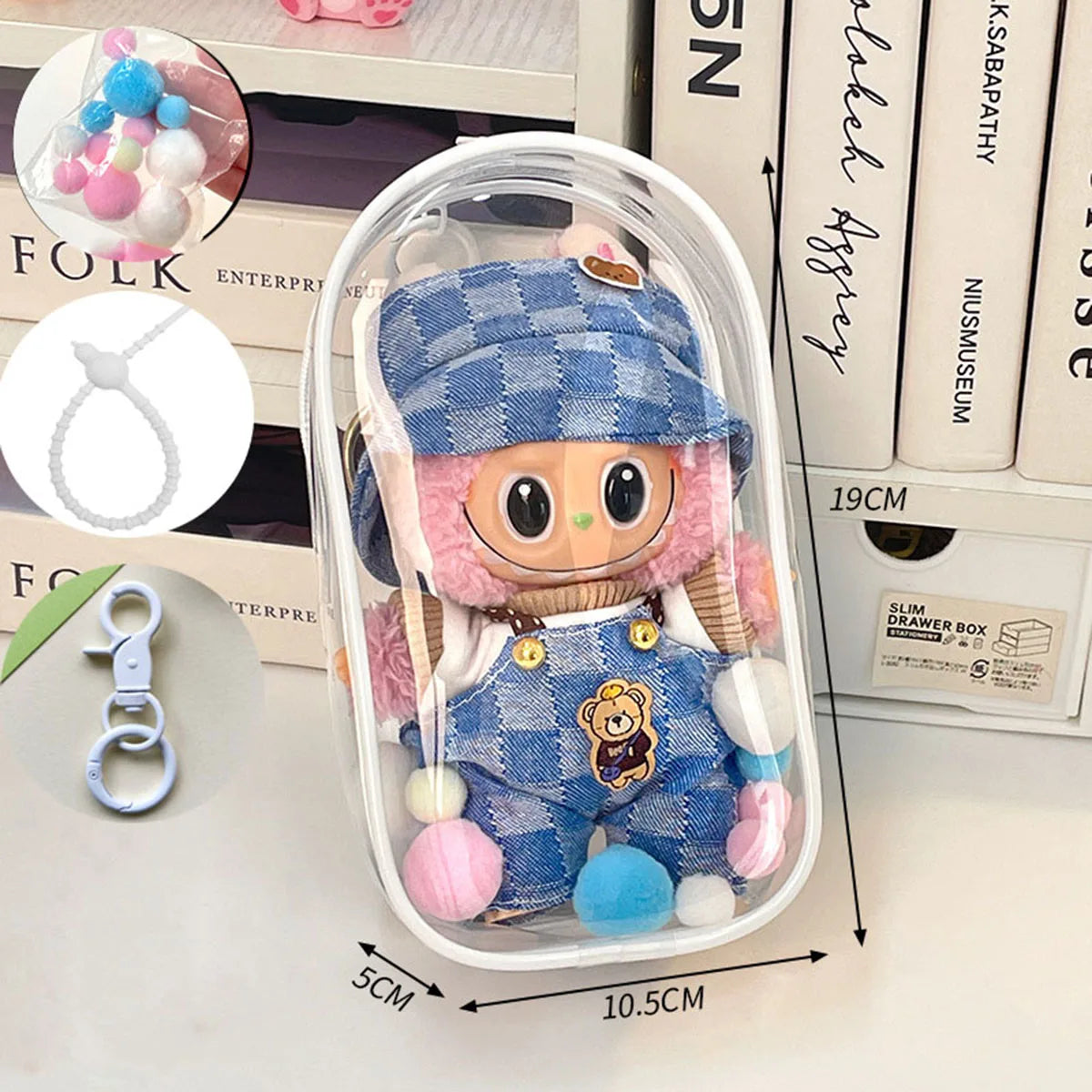 Labubu V1 V2 Storage Doll Bag PVC Transparent Protection Cover Keychain