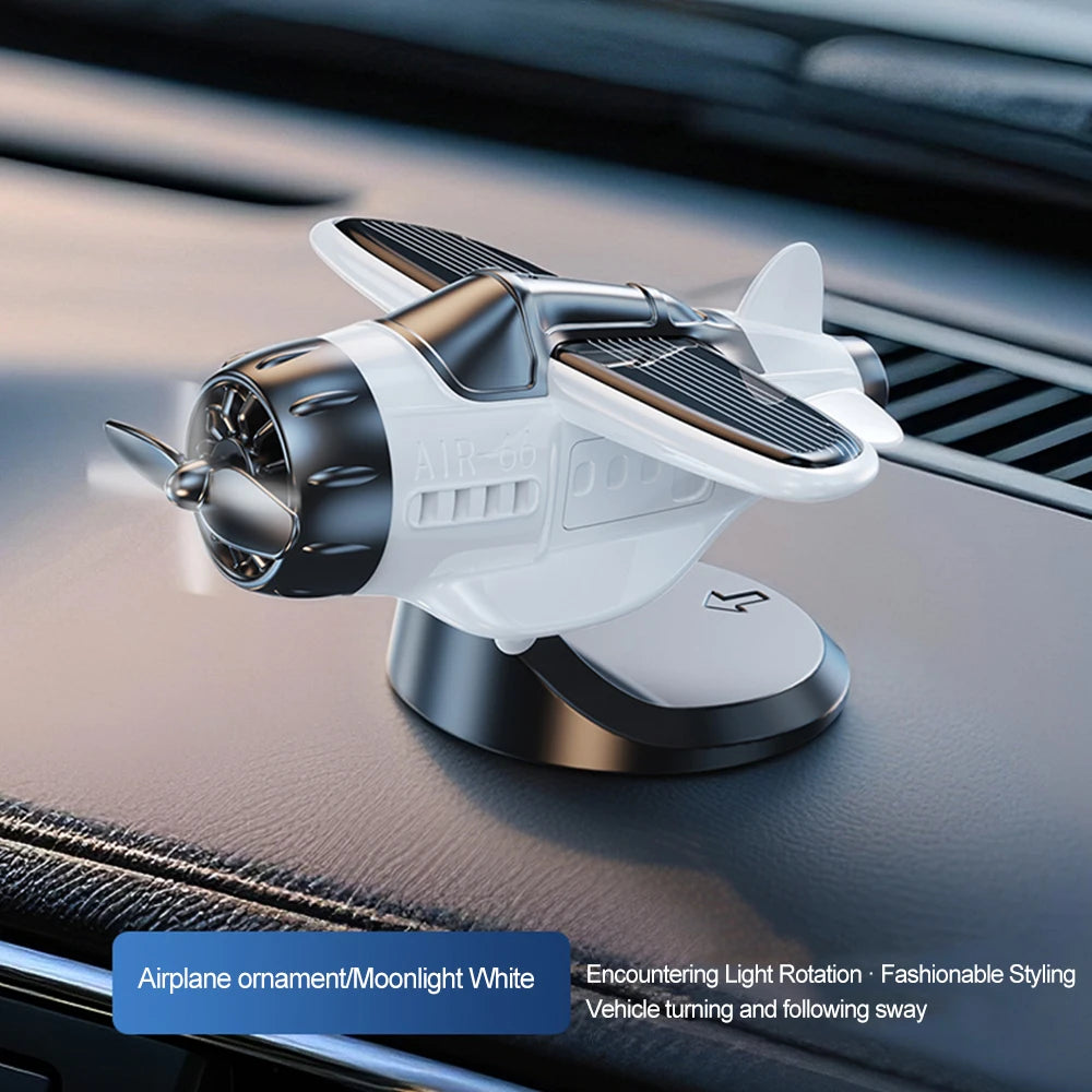Car Solar Airplane Ornaments 360 Rotary Creative Car Center Console Powered Aircraft Ornaments Car Interior Decor Accessories