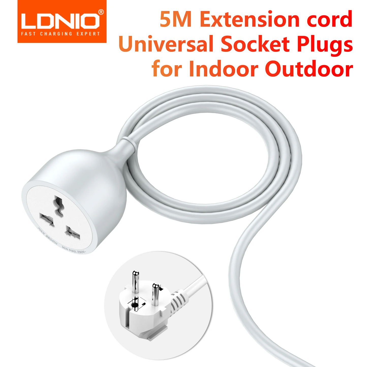 LDNIO 2500W 5M Extension Cord Universal Socket Plug Power Strips EU/UK/US Plug Electrical Socket for Home Electric Outdoor