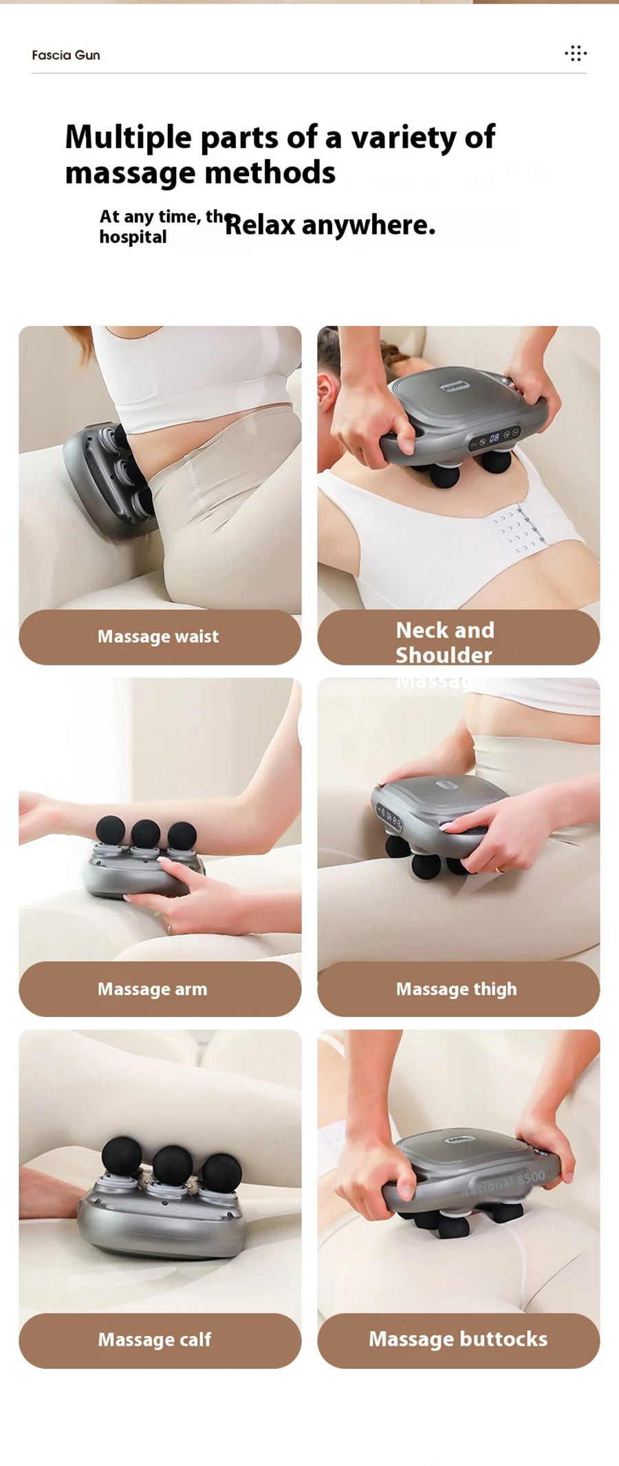 Fascia Gun Six-head Deep High Frequency Vibration 2025 New Wireless Waist Back Massager Body Relaxation Shoulder Calf Massager