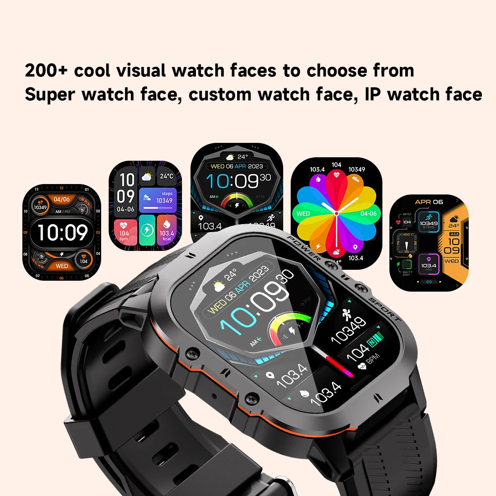 MISIRUN New C26 Smart Watch 100+ Sports Modes Bluetooth Call Smartwatch 1.96" AMOLED 1ATM Waterproof Outdoor Military Wristwatch