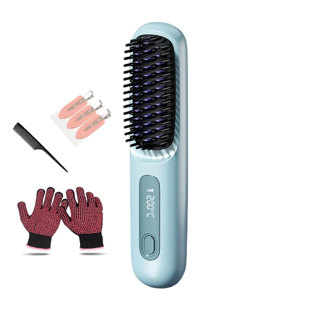 Cordless Hair Straightening Brush Straightener Rechargeable Hot Brush