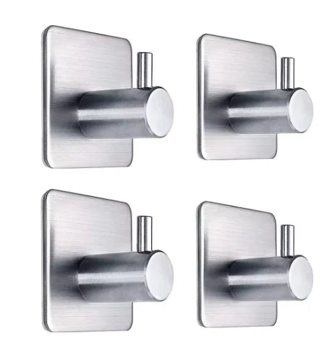 2/4pcs Self-Adhesive Towel Hooks Stainless Steel Stick-On Wall Hooks For Home Coat Robe Bathroom Organization Accessories