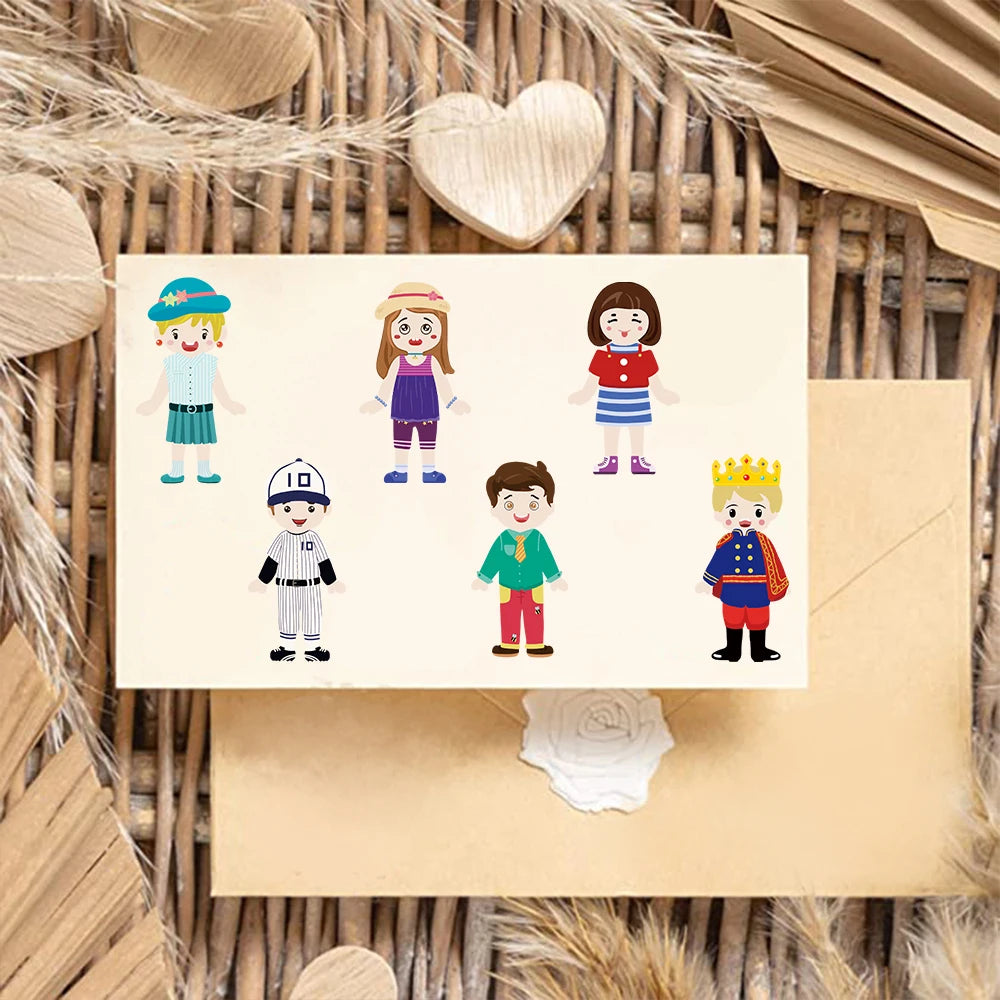 8/16/32PCS Children's Dress Up Puzzle Stickers Cute Cartoon Creative Fun Children's Puzzle Account Material Waterproof Stickers