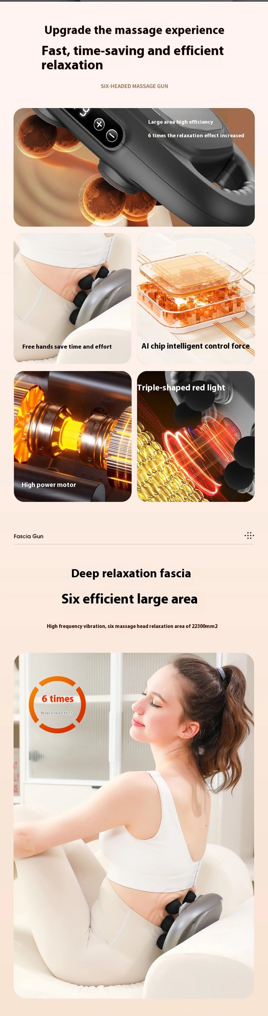 Fascia Gun Six-head Deep High Frequency Vibration 2025 New Wireless Waist Back Massager Body Relaxation Shoulder Calf Massager