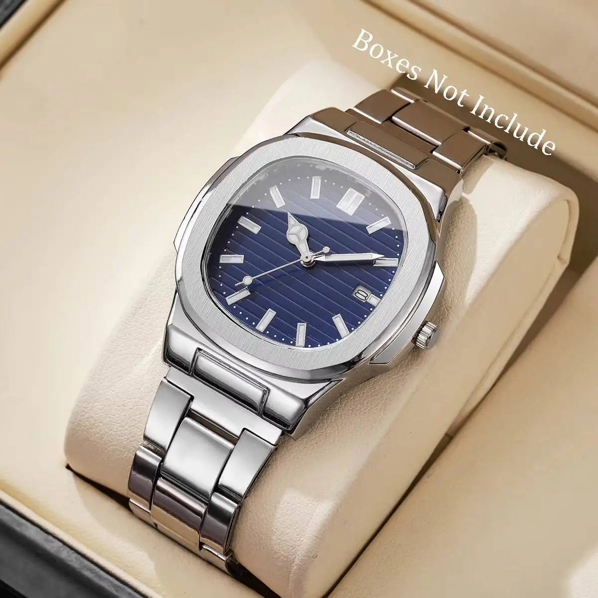 Luxury Men's Square Dial Quartz Watch | Stainless Steel Business Wristwatch with Calendar for Men