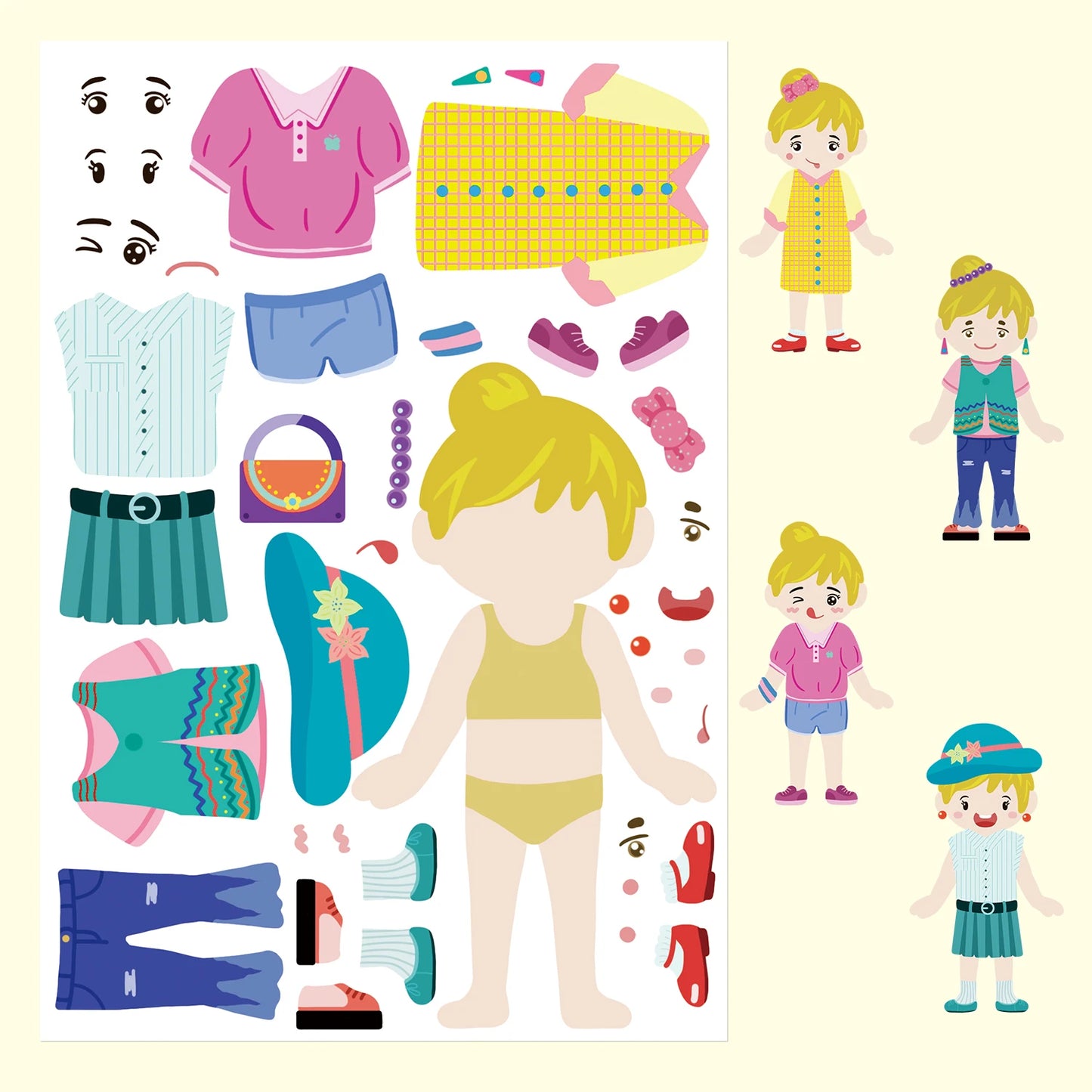 8/16/32PCS Children's Dress Up Puzzle Stickers Cute Cartoon Creative Fun Children's Puzzle Account Material Waterproof Stickers