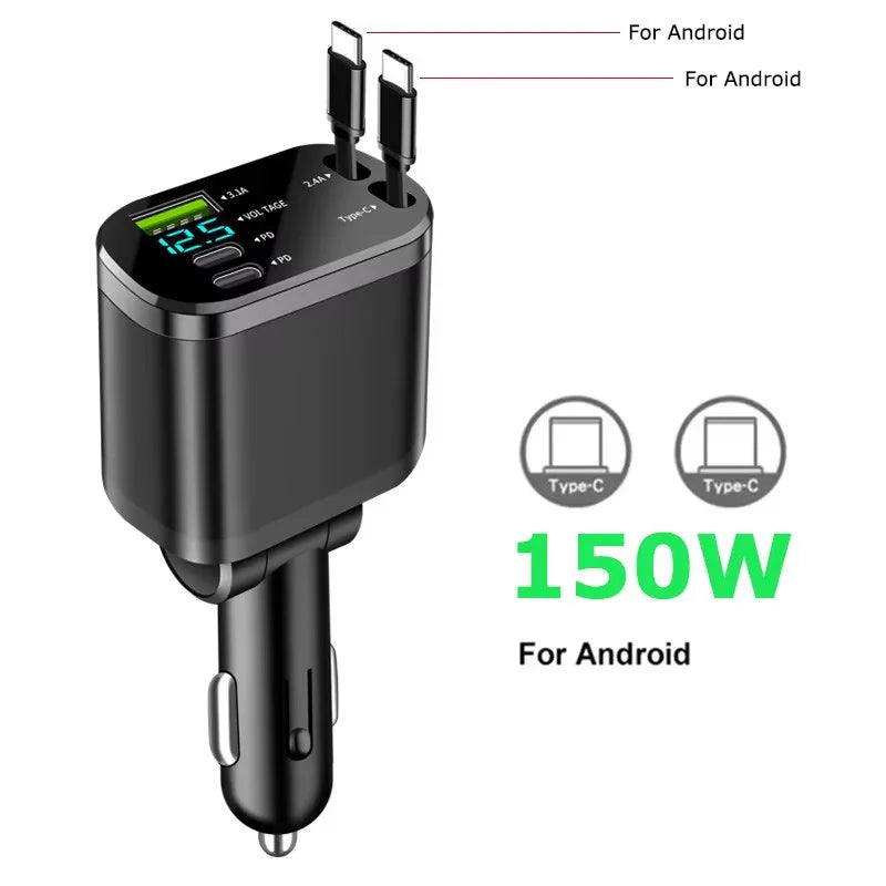 Fast Charging Car Charger Adapter 120W | Dual Type-C & USB Car Charger