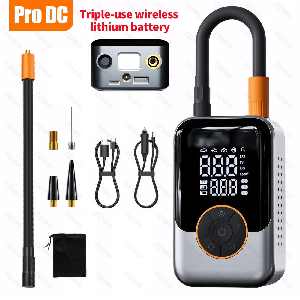 Electric Car Air Pump Portable Tire Inflator Wireless Air Injector LCD Display Air Compressor For Car Motorcycle Bike Tyre Ball