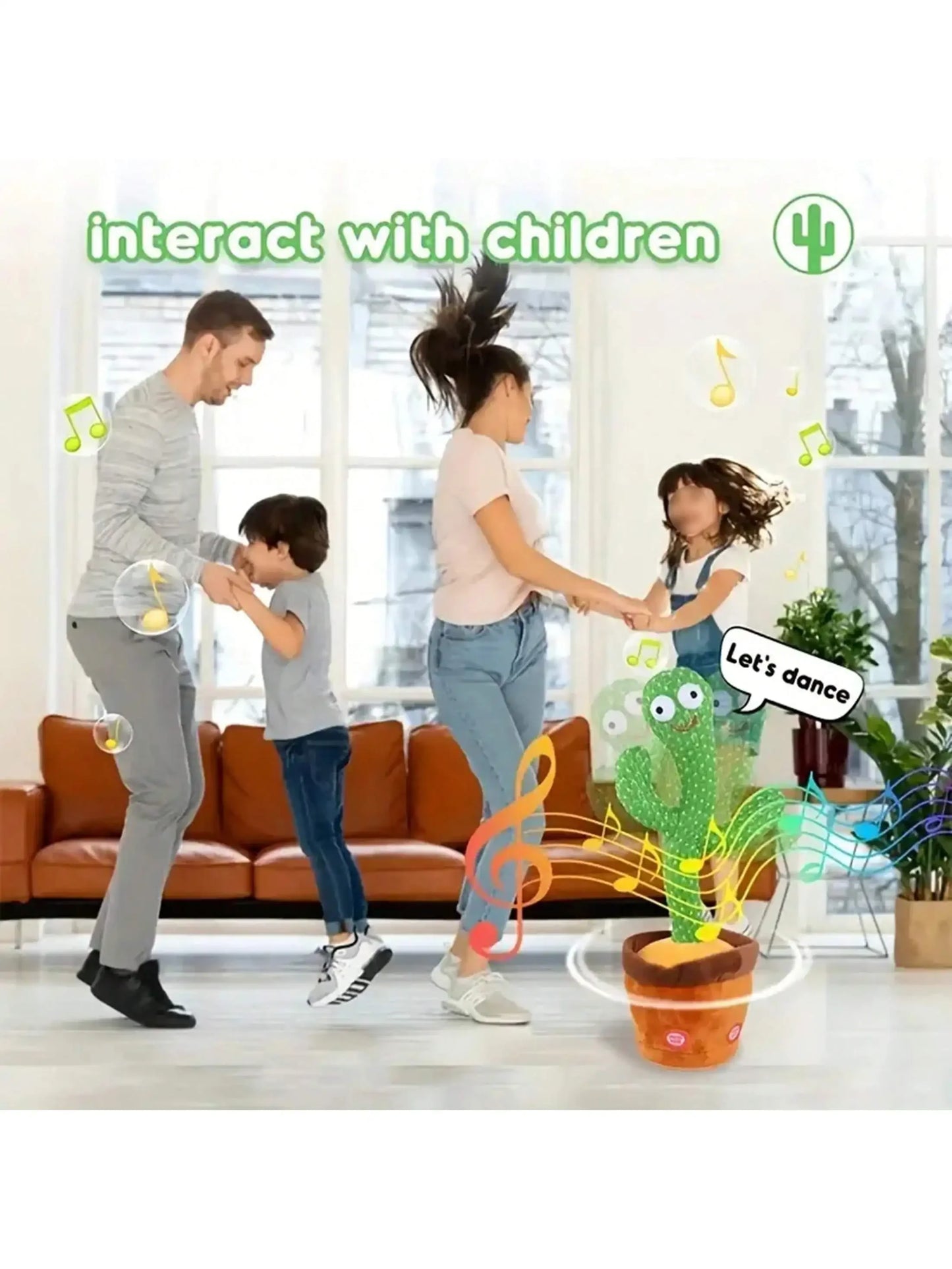 Magic Dancing Cactus Toy with Voice Repeat & LED Lights | Singing Talking Interactive Plush Toy for Kids