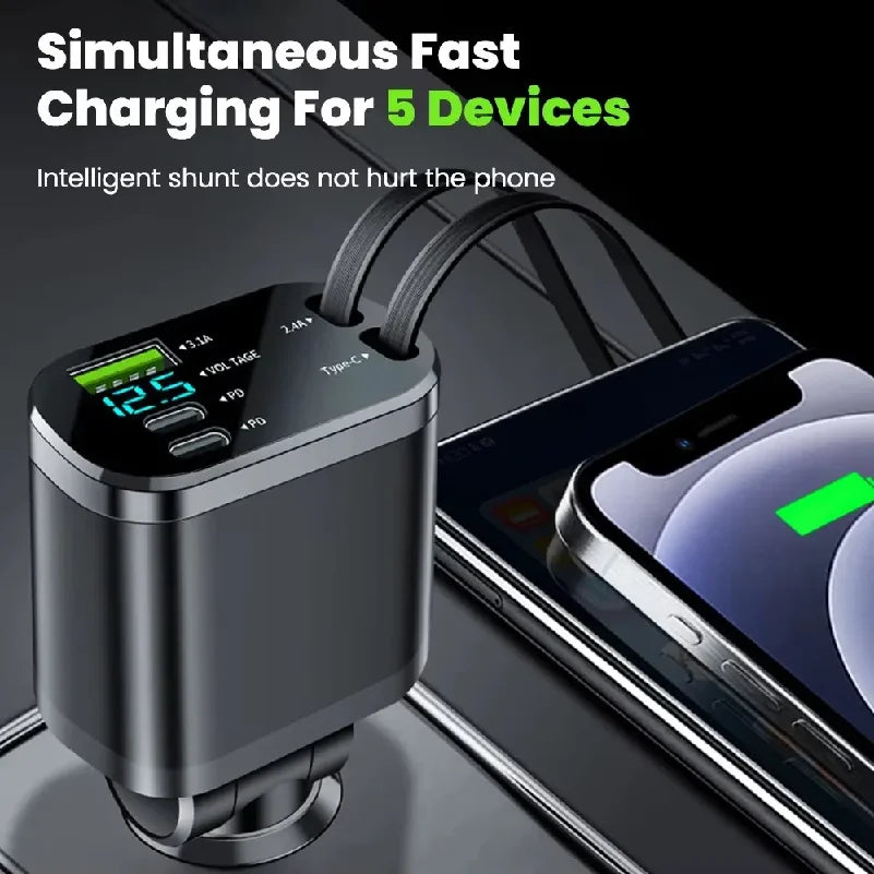 Fast Charging Car Charger Adapter 120W | Dual Type-C & USB Car Charger