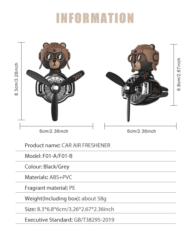 Head shaking rotating plane cool bear pilot car air fresheners accessories decoration funny aroma diffuser perfume fragrance men
