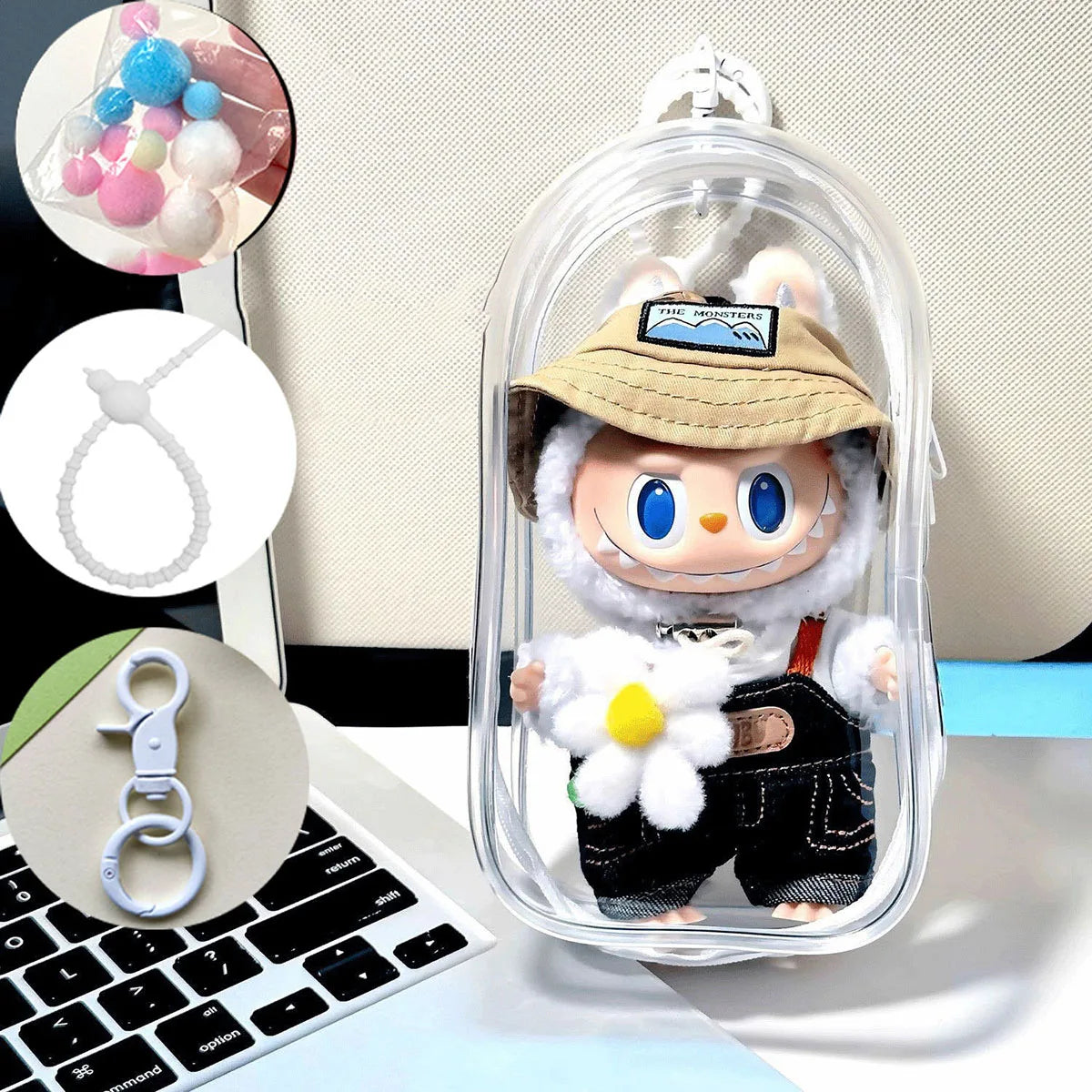 Labubu V1 V2 Storage Doll Bag PVC Transparent Protection Cover Keychain