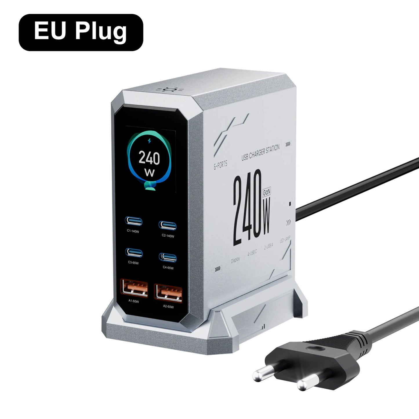 240W GaN 6-in-1 Fast Charger | 140W PD3.1 USB-C Charging Station with Digital Display for iPhone, MacBook & Samsung