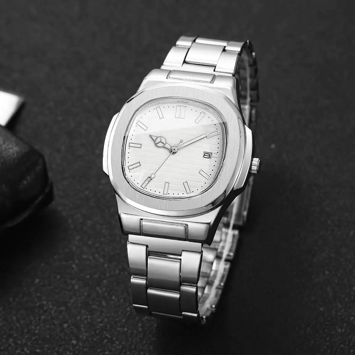 Luxury Men's Square Dial Quartz Watch | Stainless Steel Business Wristwatch with Calendar for Men