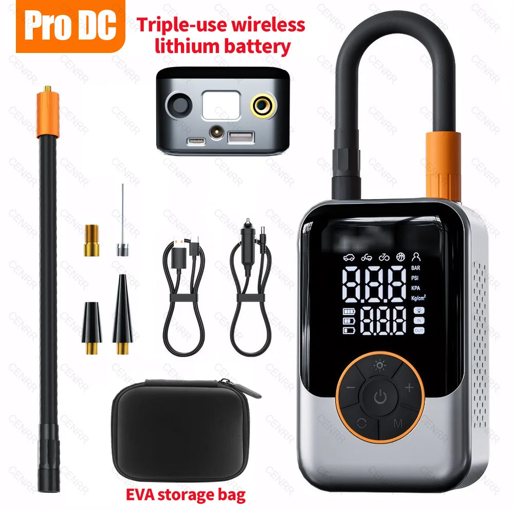 Electric Car Air Pump Portable Tire Inflator Wireless Air Injector LCD Display Air Compressor For Car Motorcycle Bike Tyre Ball