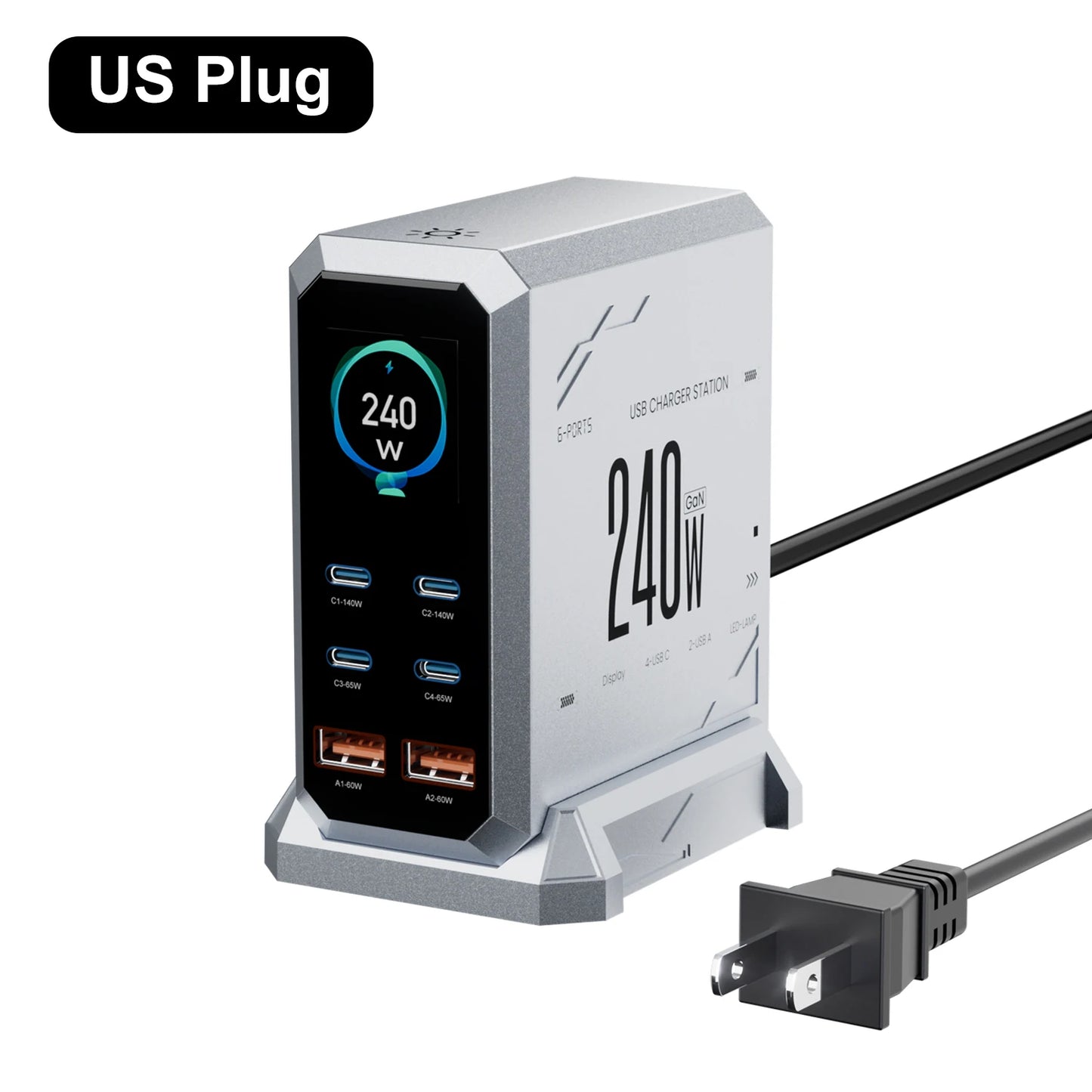 240W GaN 6-in-1 Fast Charger | 140W PD3.1 USB-C Charging Station with Digital Display for iPhone, MacBook & Samsung