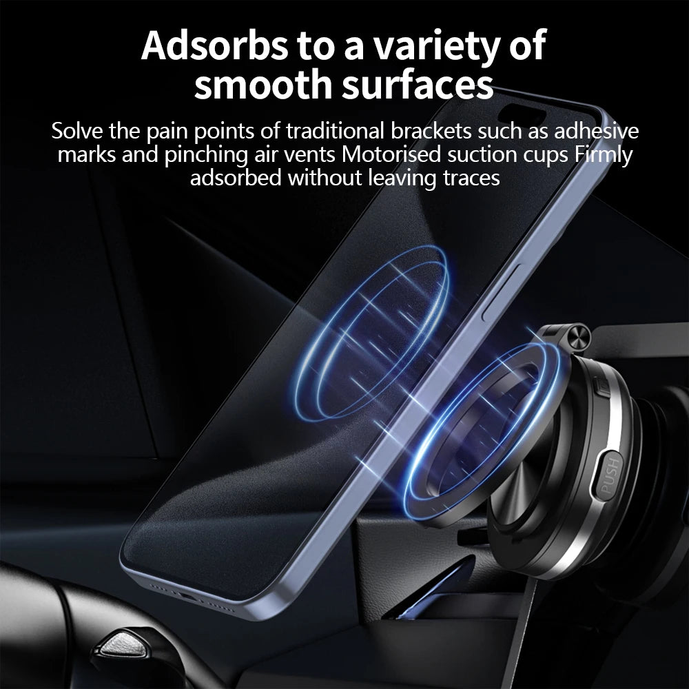 Car Phone Holder Electric Vacuum Magnetic Mount 360° Rotating N52 Strong Magnet for iPhone 12 13 14 15 16 Pro Max Xiaomi Samsung