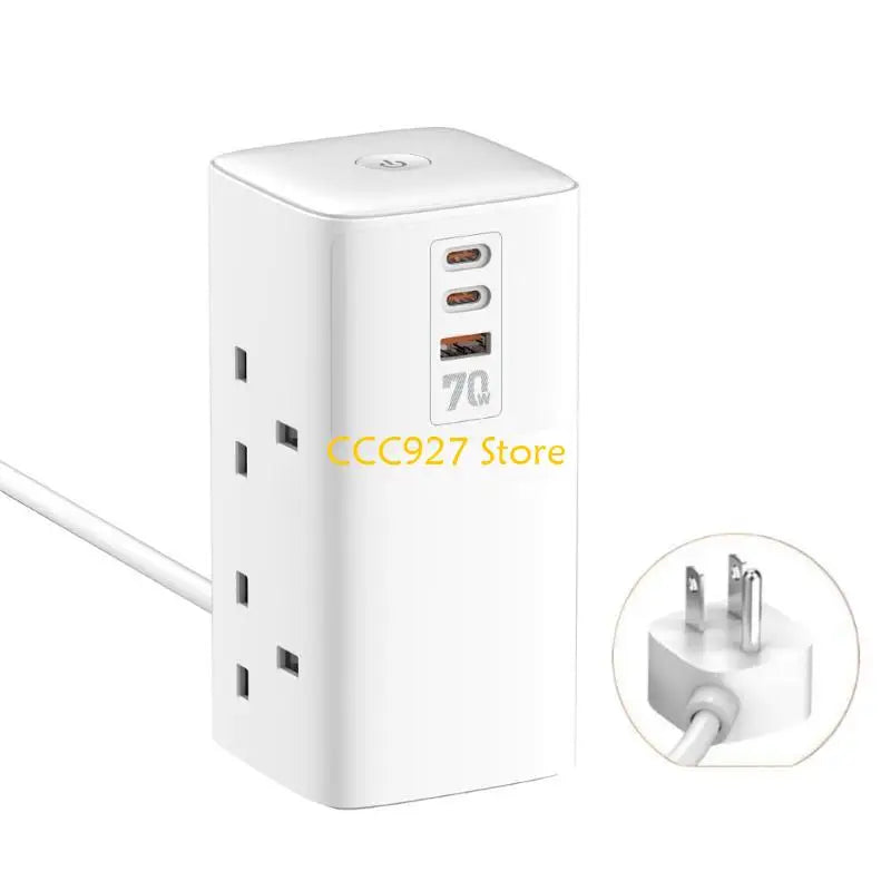 B03F 70W Surges Protectors Power Strips Tower Flat Plug 2 Outlets 3 USB Port for Home Office Dorm Room