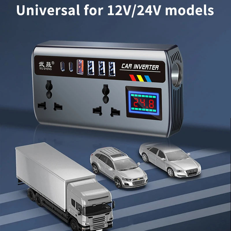 Car Power Inverter 12V to 220V Fast Charging USB Adapter | Multi Socket Car Converter