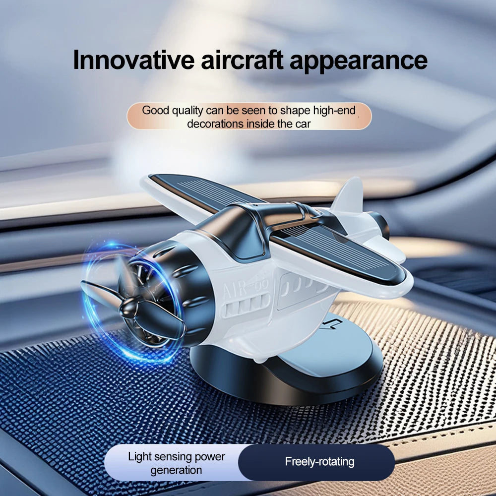 Car Solar Airplane Ornaments 360 Rotary Creative Car Center Console Powered Aircraft Ornaments Car Interior Decor Accessories