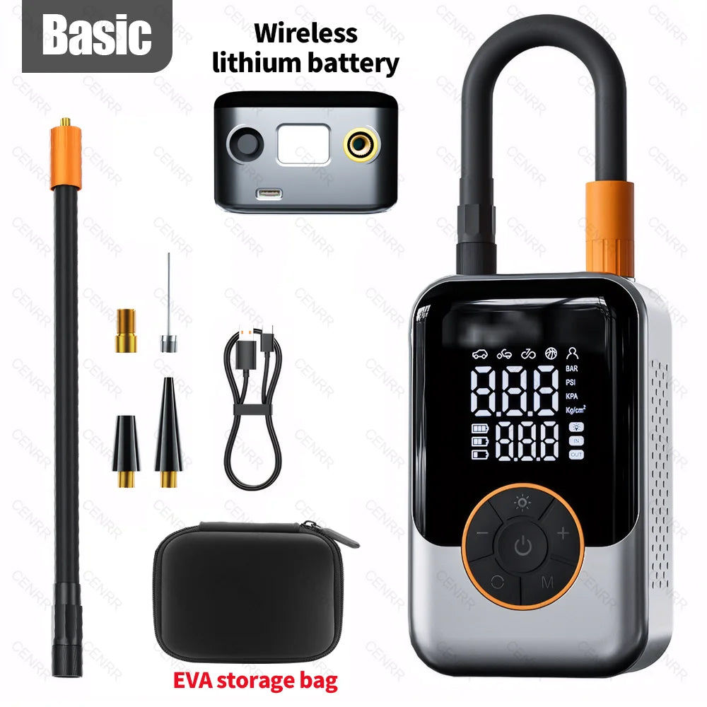 Electric Car Air Pump Portable Tire Inflator Wireless Air Injector LCD Display Air Compressor For Car Motorcycle Bike Tyre Ball