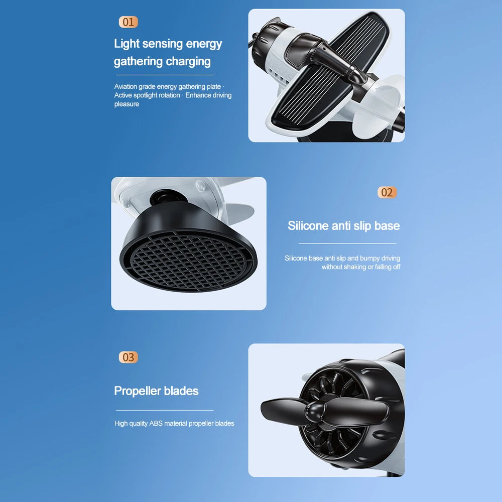 Car Solar Airplane Ornaments 360 Rotary Creative Car Center Console Powered Aircraft Ornaments Car Interior Decor Accessories
