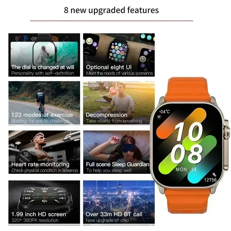 New Watch T800 U2 Smart Watch 49mm 2024 New NFC Men Women GPS Track Bluetooth Call BT Music Games Wireless Charging Smartwatch