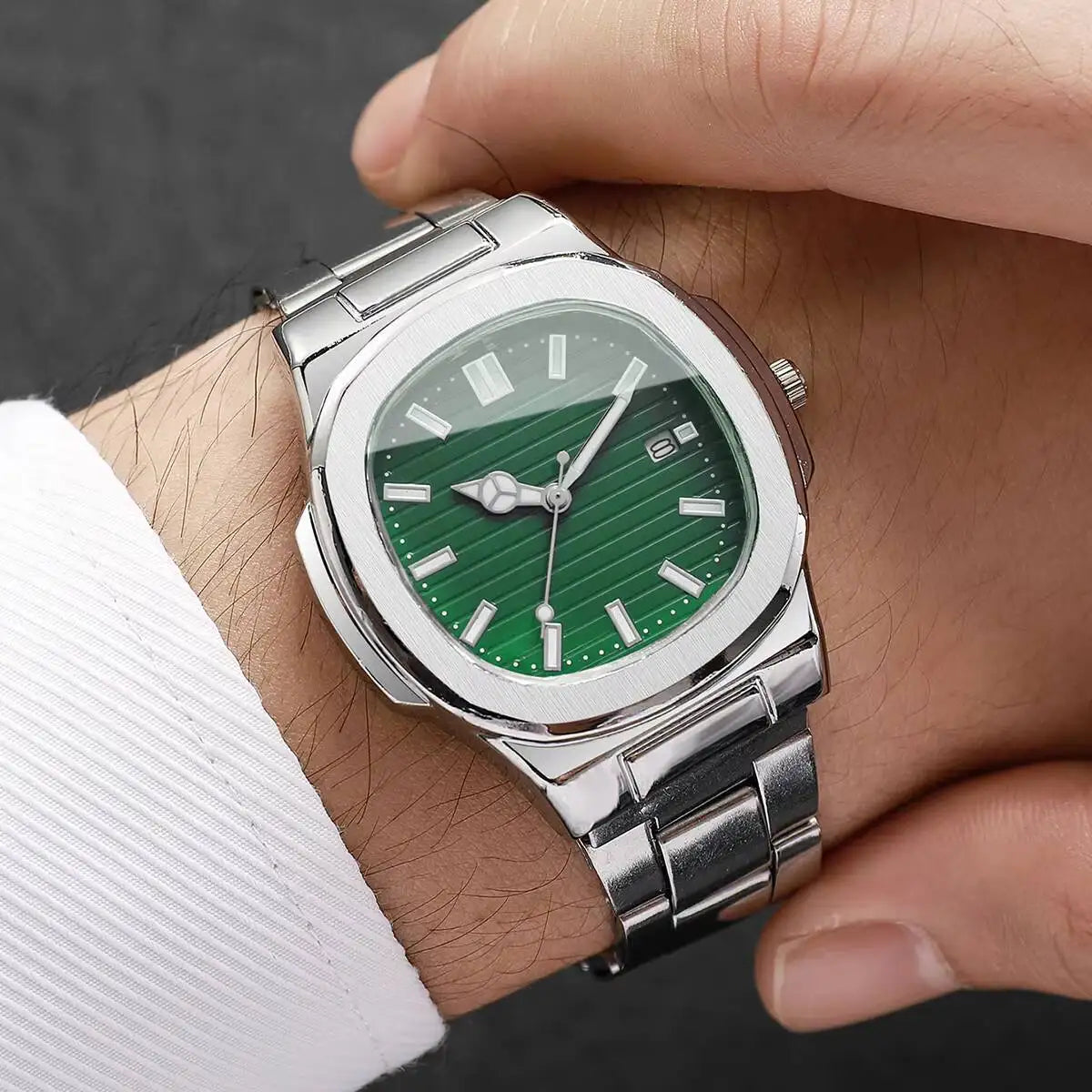 Luxury Men's Square Dial Quartz Watch | Stainless Steel Business Wristwatch with Calendar for Men