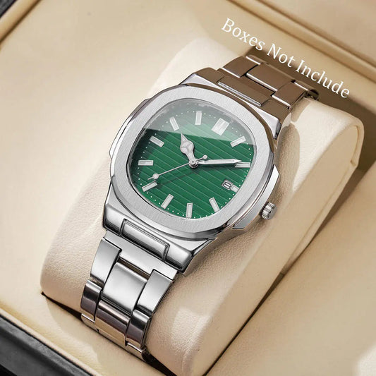Luxury Men's Square Dial Quartz Watch | Stainless Steel Business Wristwatch with Calendar for Men