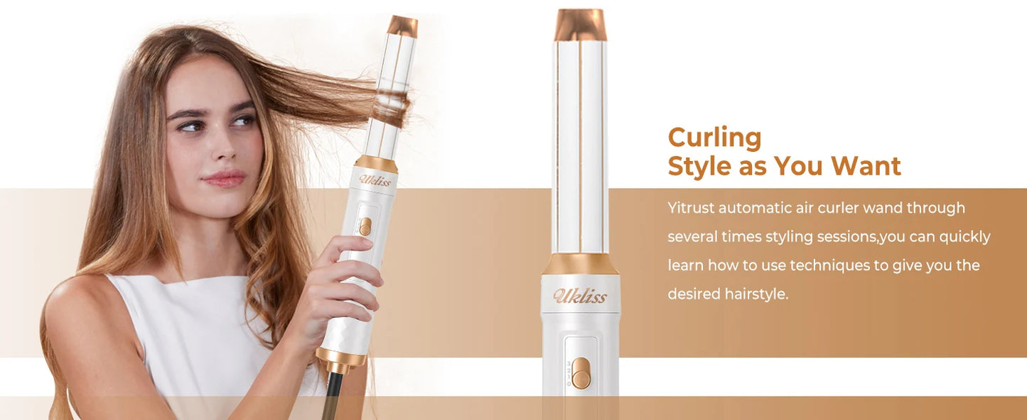 Ukliss 6 In 1 Electric Hair Dryer Brush White gold Blow Dryer Comb Hair Curling Wand Detachable Brush Kit Negative Ion Curler