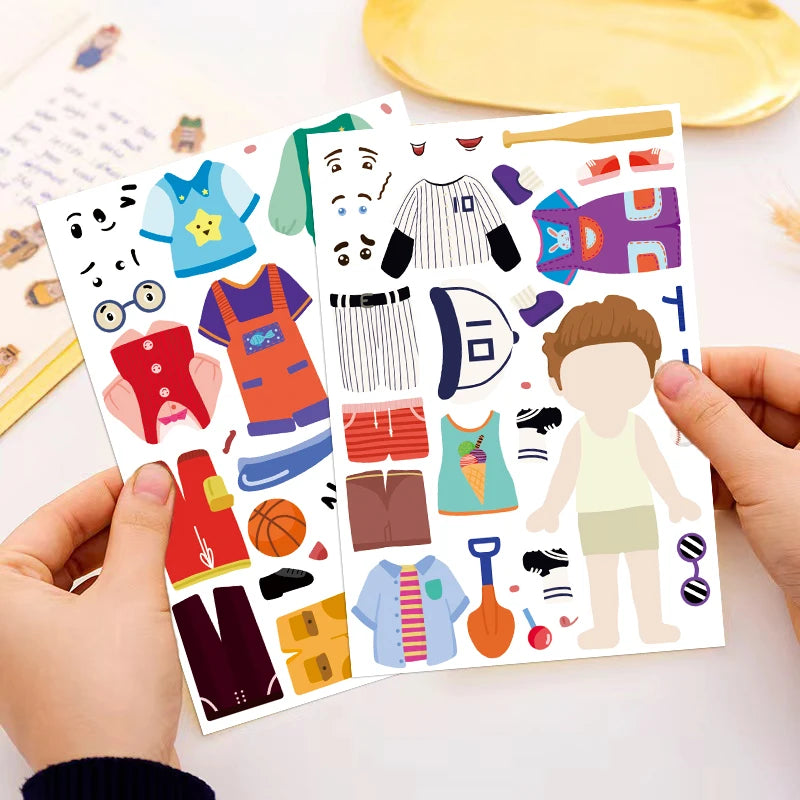 8/16/32PCS Children's Dress Up Puzzle Stickers Cute Cartoon Creative Fun Children's Puzzle Account Material Waterproof Stickers