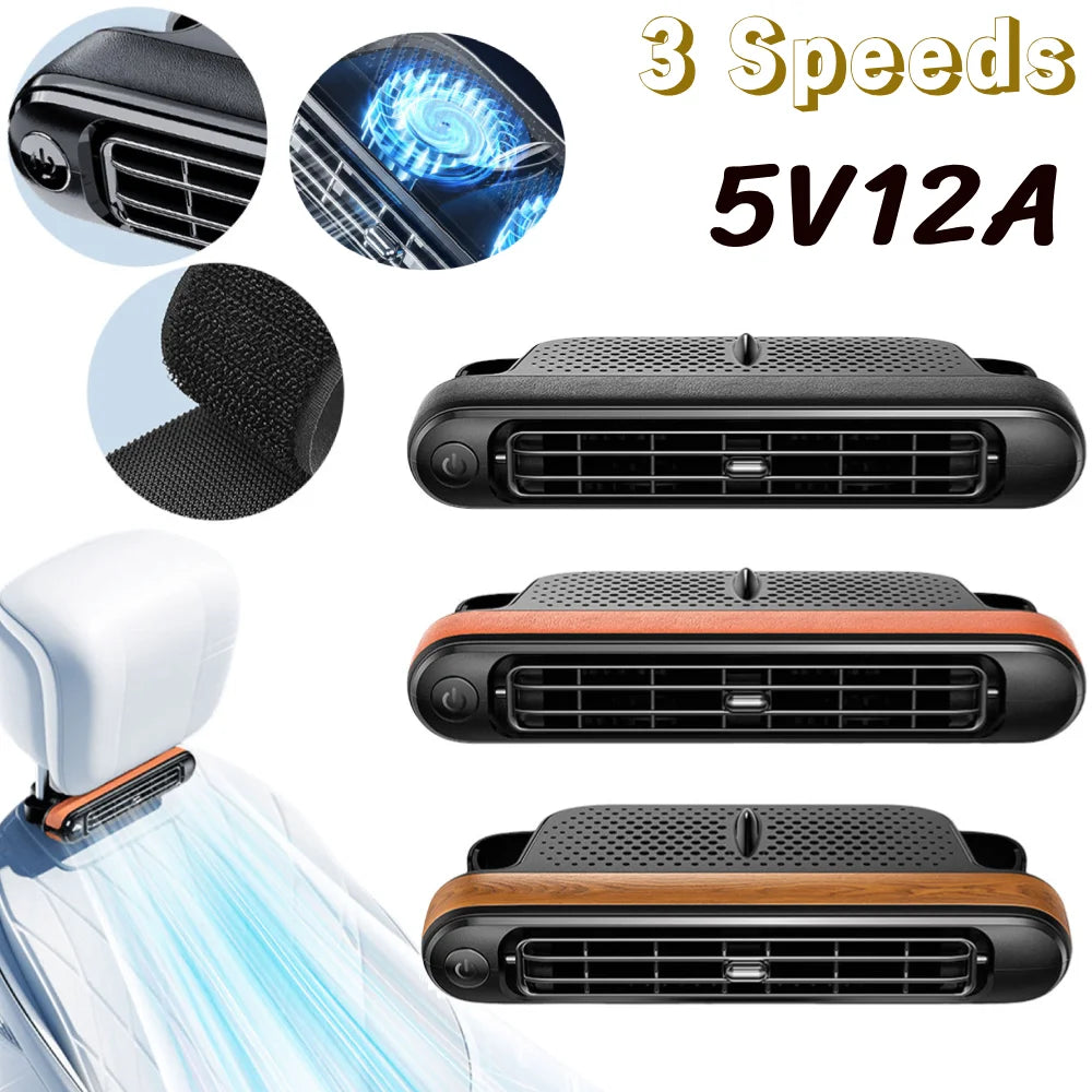 Car Seat Fans Rear Seat Air Circulation Fan Three Adjustable Wind Speeds Cooling Air Fan 5V USB Car Fan for Sedan SUV RV Truck
