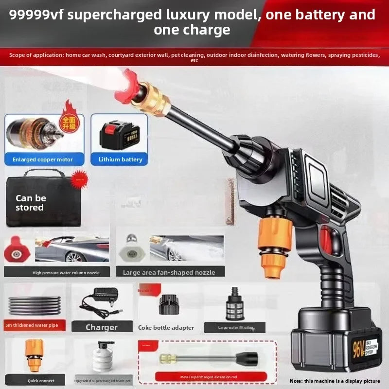 High Pressure Water Gun Wireless Car Washing Machine Lithium Battery Portable Charging Household Water Pump 220V 800W